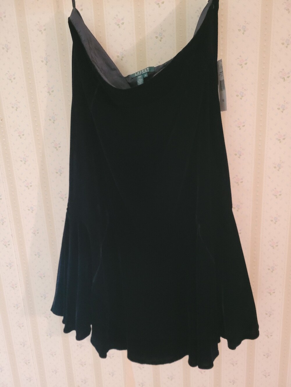 NWT Lauren Ralph Lauren Black Velvet Flounce Midi Skirt Size 16